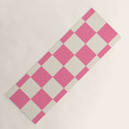 Checkerboard Check Checkered Pattern in Pink and Cream Beige Yoga Mat Gallery Image 1