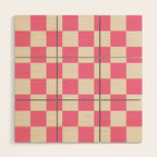 Checkerboard Check Checkered Pattern in Pink and Cream Beige Wood Wall Art Gallery Image 1