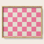 Checkerboard Check Checkered Pattern in Pink and Cream Beige Serving Tray Gallery Image 1