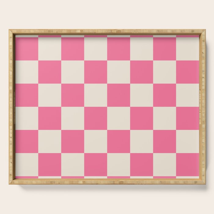 Checkerboard Check Checkered Pattern in Pink and Cream Beige Serving Tray Gallery Image 1