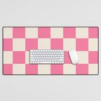 Checkerboard Check Checkered Pattern in Pink and Cream Beige Desk Mat Gallery Image 1