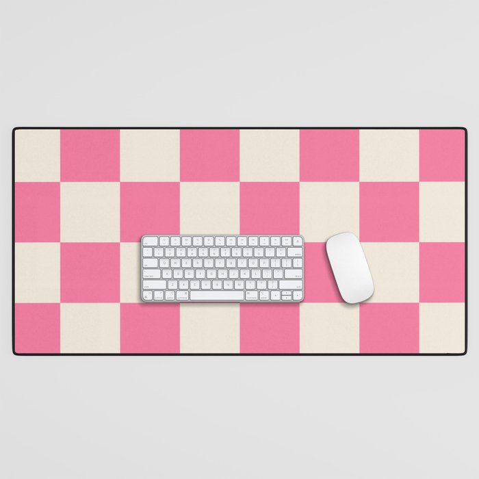 Checkerboard Check Checkered Pattern in Pink and Cream Beige Desk Mat Gallery Image 1