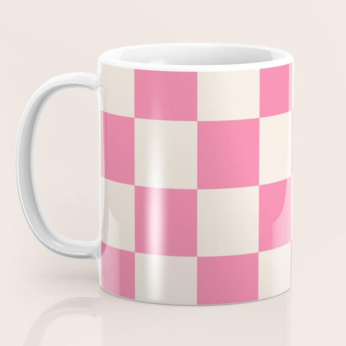 Checkerboard Check Checkered Pattern in Pink and Cream Beige Coffee Mug Gallery Image 3