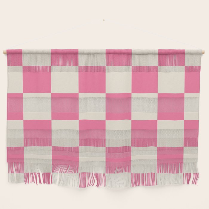 Checkerboard Check Checkered Pattern in Pink and Cream Beige Wall Hanging Gallery Image 1