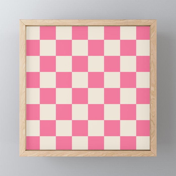 Checkerboard Check Checkered Pattern in Pink and Cream Beige Mini Art Print Gallery Image 1