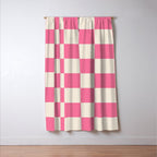 Checkerboard Check Checkered Pattern in Pink and Cream Beige Window Curtain Gallery Image 3
