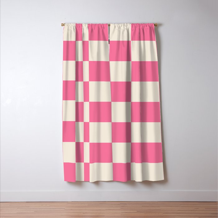 Checkerboard Check Checkered Pattern in Pink and Cream Beige Window Curtain Gallery Image 3