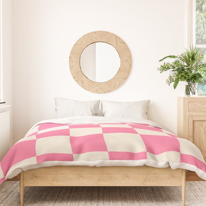 Checkerboard Check Checkered Pattern in Pink and Cream Beige Duvet Cover Gallery Image 3