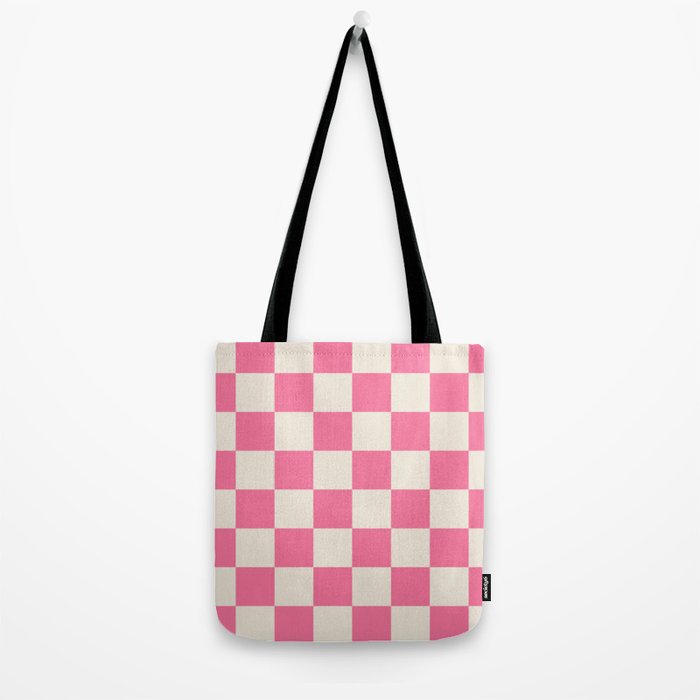 Checkerboard Check Checkered Pattern in Pink and Cream Beige Tote Bag Gallery Image 2