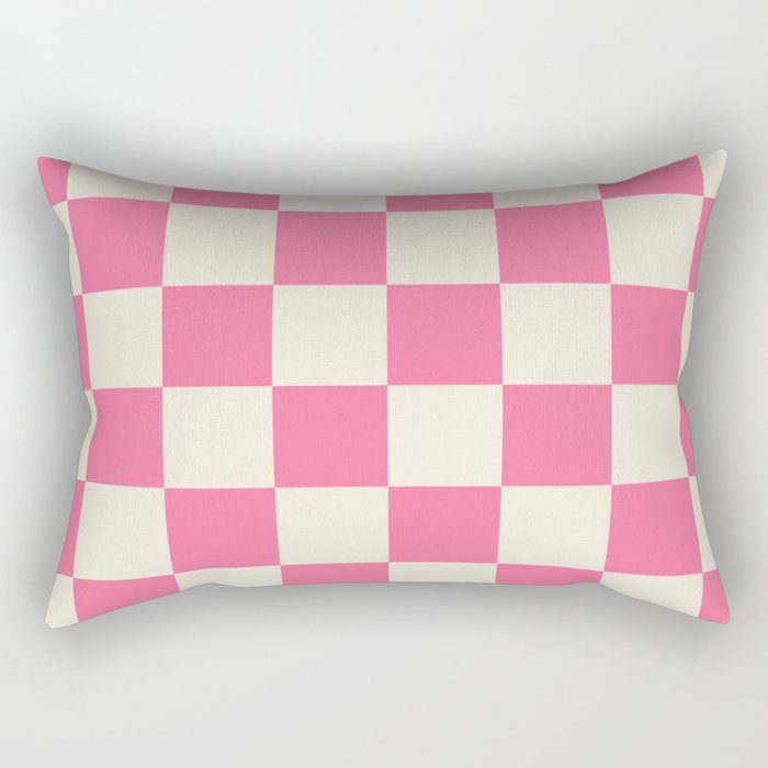 Checkerboard Check Checkered Pattern in Pink and Cream Beige Rectangular Pillow Gallery Image 2