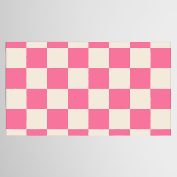 Checkerboard Check Checkered Pattern in Pink and Cream Beige Tablecloth Gallery Image 2