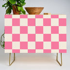 Checkerboard Check Checkered Pattern in Pink and Cream Beige Credenza Gallery Image 1