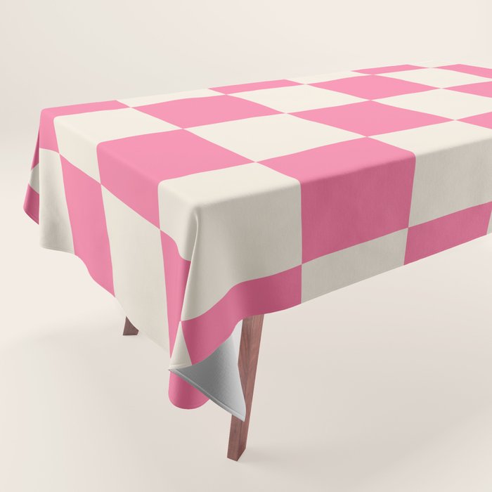 Checkerboard Check Checkered Pattern in Pink and Cream Beige Tablecloth Gallery Image 1