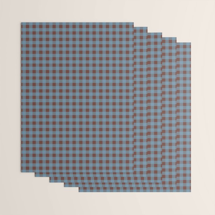 Cozy Gingham Plaid Eclectic Checkered Pattern in Brown and Blue Wrapping Paper Gallery Image 3