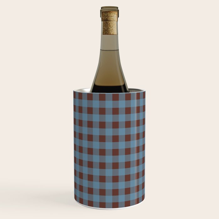 Cozy Gingham Plaid Eclectic Checkered Pattern in Brown and Blue Wine Chiller Gallery Image 1