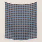 Cozy Gingham Plaid Eclectic Checkered Pattern in Brown and Blue Wall Tapestry Gallery Image 4
