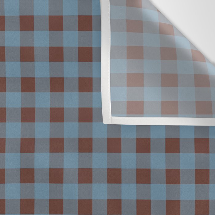 Cozy Gingham Plaid Eclectic Checkered Pattern in Brown and Blue Wall Tapestry Gallery Image 3