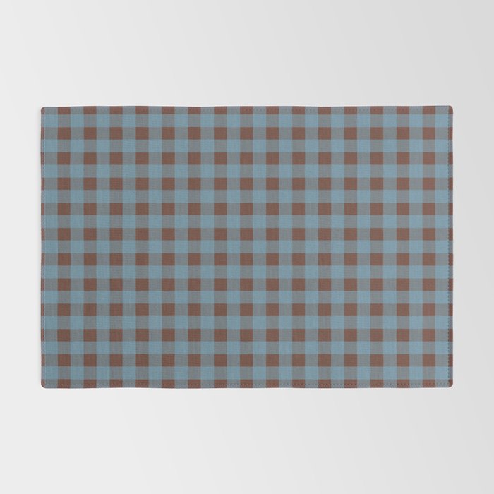 Cozy Gingham Plaid Eclectic Checkered Pattern in Brown and Blue Rug Gallery Image 2