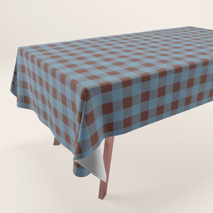 Cozy Gingham Plaid Eclectic Checkered Pattern in Brown and Blue Tablecloth Gallery Image 1