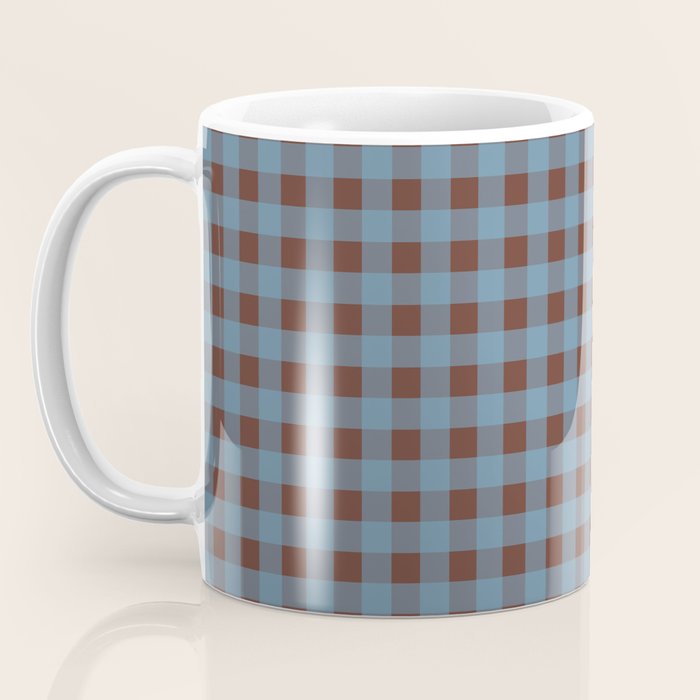Cozy Gingham Plaid Eclectic Checkered Pattern in Brown and Blue Coffee Mug Gallery Image 3