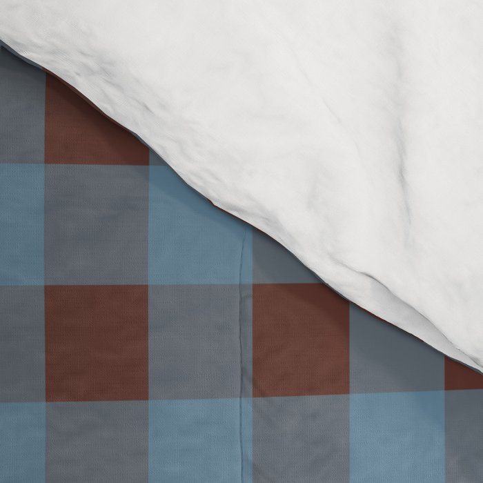 Cozy Gingham Plaid Eclectic Checkered Pattern in Brown and Blue Comforter Gallery Image 4