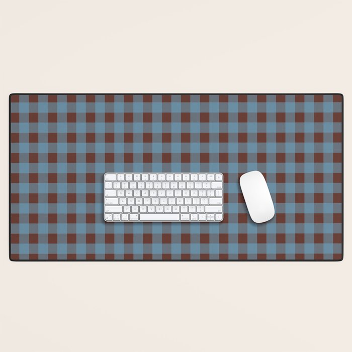 Cozy Gingham Plaid Eclectic Checkered Pattern in Brown and Blue Desk Mat Gallery Image 1