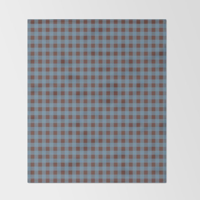 Cozy Gingham Plaid Eclectic Checkered Pattern in Brown and Blue Throw Blanket Gallery Image 2
