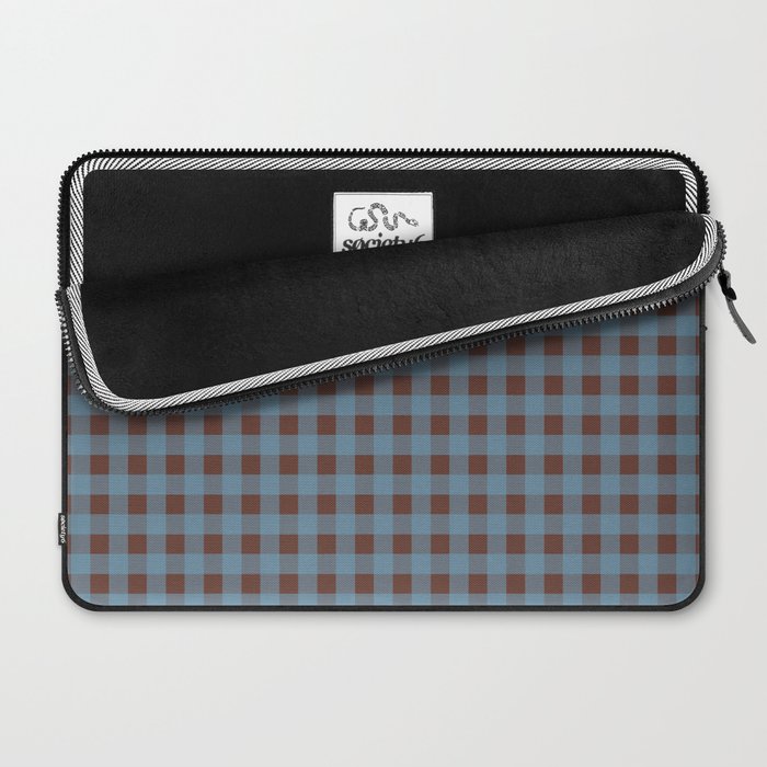Cozy Gingham Plaid Eclectic Checkered Pattern in Brown and Blue Laptop Sleeve Gallery Image 2