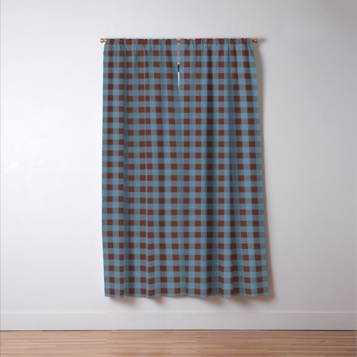 Cozy Gingham Plaid Eclectic Checkered Pattern in Brown and Blue Window Curtain Gallery Image 3