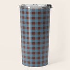 Cozy Gingham Plaid Eclectic Checkered Pattern in Brown and Blue Travel Mug Gallery Image 2