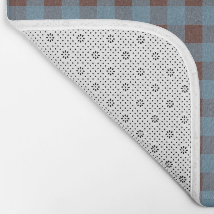 Cozy Gingham Plaid Eclectic Checkered Pattern in Brown and Blue Bath Mat Gallery Image 2