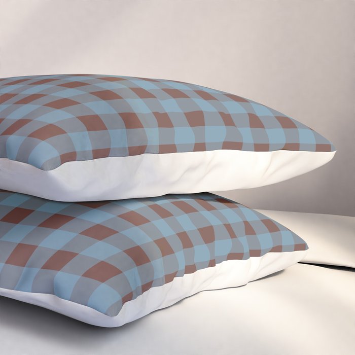 Cozy Gingham Plaid Eclectic Checkered Pattern in Brown and Blue Pillow Sham Gallery Image 3