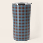 Cozy Gingham Plaid Eclectic Checkered Pattern in Brown and Blue Travel Mug Gallery Image 1