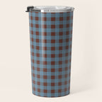 Cozy Gingham Plaid Eclectic Checkered Pattern in Brown and Blue Travel Mug Gallery Image 3