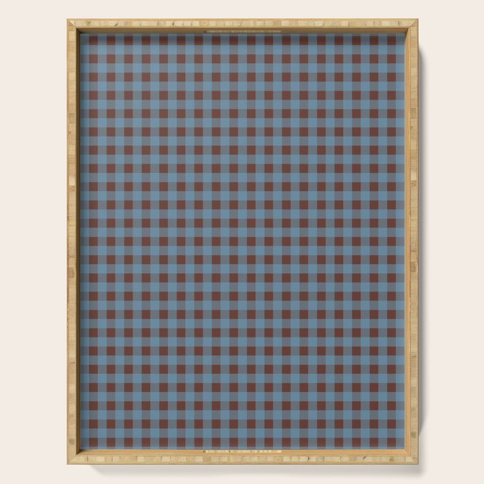 Cozy Gingham Plaid Eclectic Checkered Pattern in Brown and Blue Serving Tray Gallery Image 1
