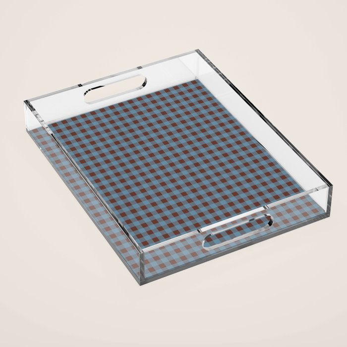 Cozy Gingham Plaid Eclectic Checkered Pattern in Brown and Blue Acrylic Tray Gallery Image 1