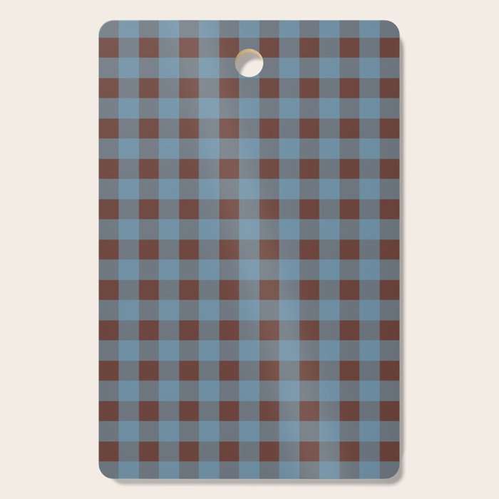 Cozy Gingham Plaid Eclectic Checkered Pattern in Brown and Blue Cutting Board Gallery Image 1