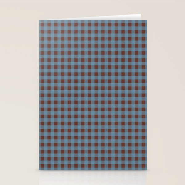 Cozy Gingham Plaid Eclectic Checkered Pattern in Brown and Blue Stationery Card Gallery Image 2