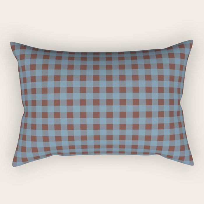 Cozy Gingham Plaid Eclectic Checkered Pattern in Brown and Blue Rectangular Pillow Gallery Image 1