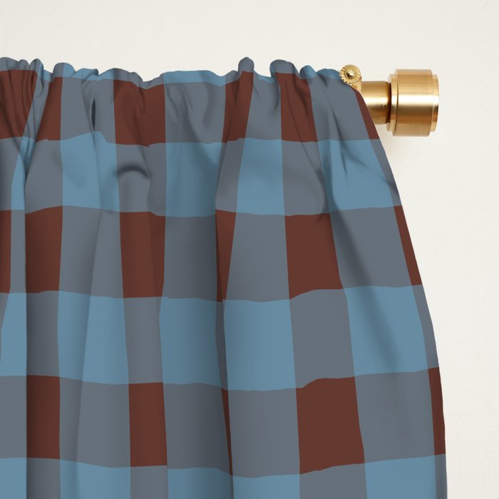 Cozy Gingham Plaid Eclectic Checkered Pattern in Brown and Blue Window Curtain Gallery Image 2