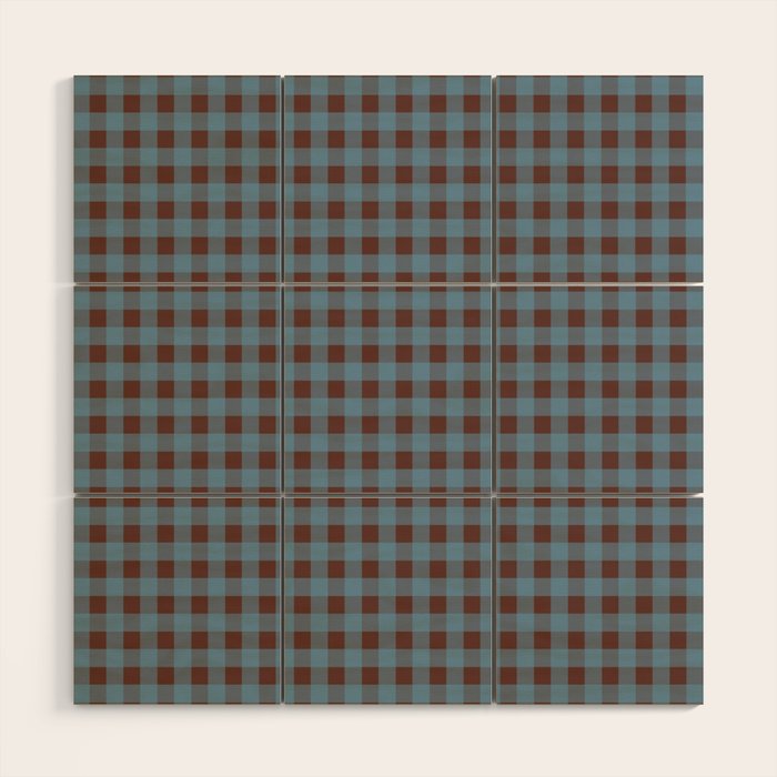 Cozy Gingham Plaid Eclectic Checkered Pattern in Brown and Blue Wood Wall Art Gallery Image 1