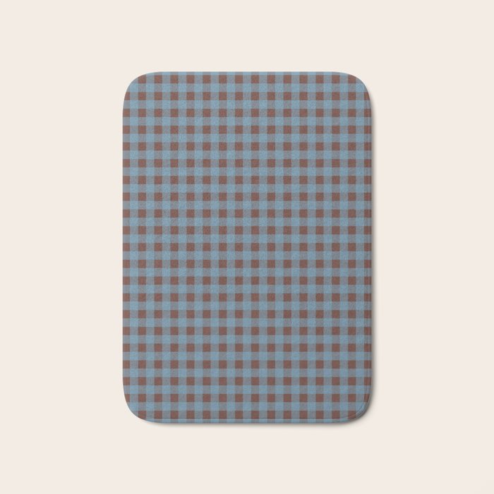 Cozy Gingham Plaid Eclectic Checkered Pattern in Brown and Blue Bath Mat Gallery Image 1