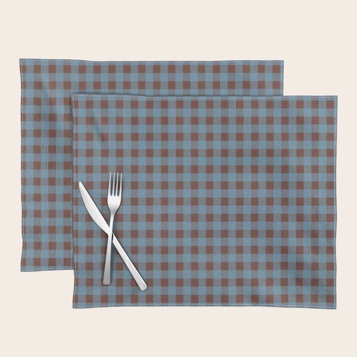 Cozy Gingham Plaid Eclectic Checkered Pattern in Brown and Blue Placemat Gallery Image 1