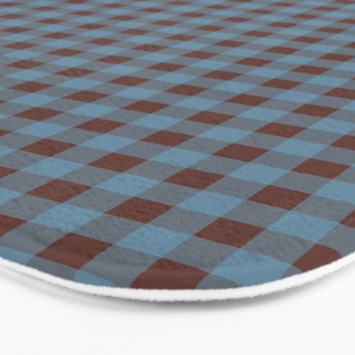Cozy Gingham Plaid Eclectic Checkered Pattern in Brown and Blue Bath Mat Gallery Image 3