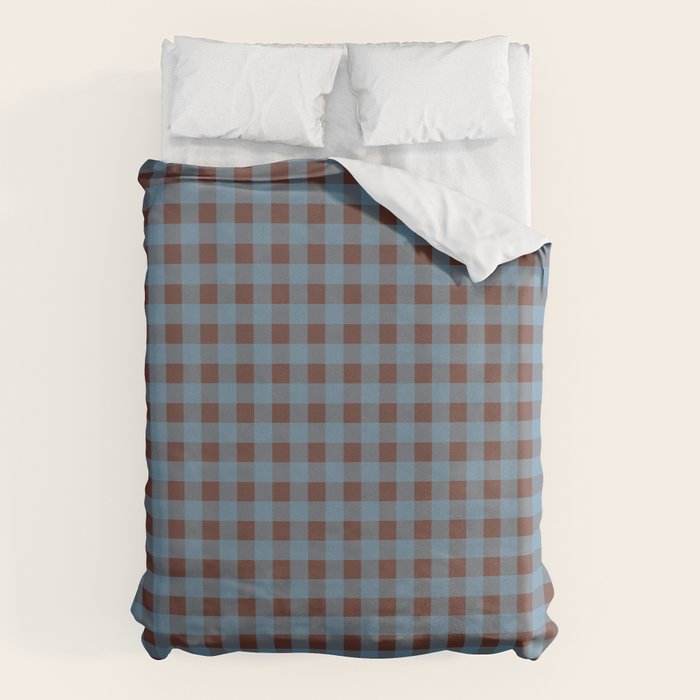 Cozy Gingham Plaid Eclectic Checkered Pattern in Brown and Blue Duvet Cover Gallery Image 6