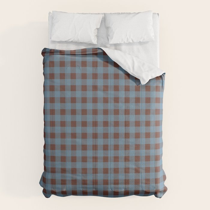 Cozy Gingham Plaid Eclectic Checkered Pattern in Brown and Blue Comforter Gallery Image 6