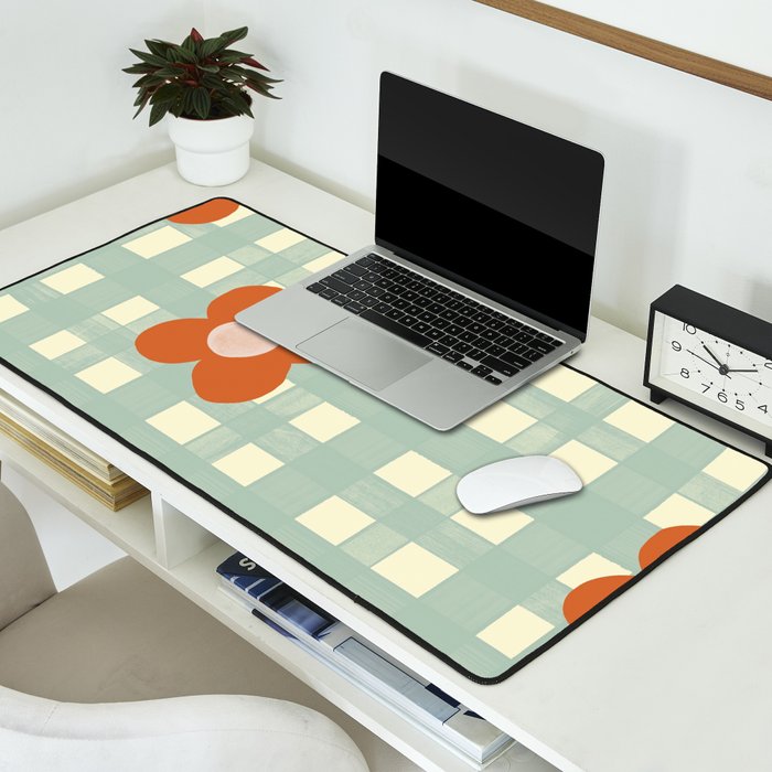 Blue and red floral check Desk Mat Gallery Image 2