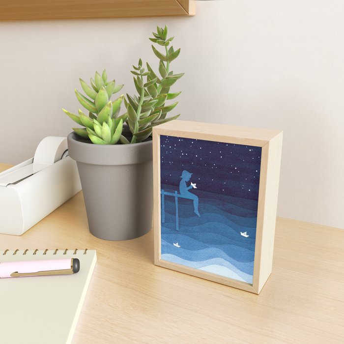 Boy with paper boats, blue Mini Art Print Gallery Image 2