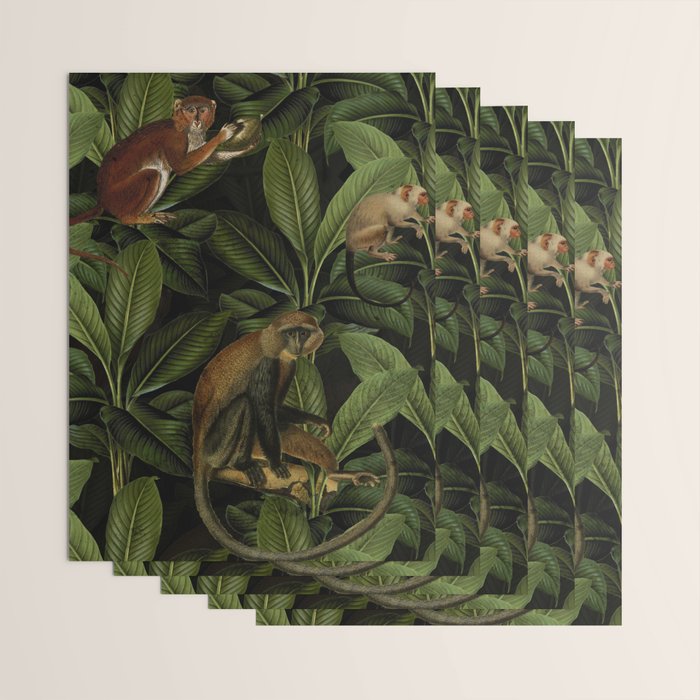 Monkey Vintage Botanical Night Jungle Garden Wrapping Paper Gallery Image 3