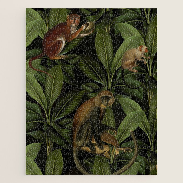 Monkey Vintage Botanical Night Jungle Garden Jigsaw Puzzle Gallery Image 1